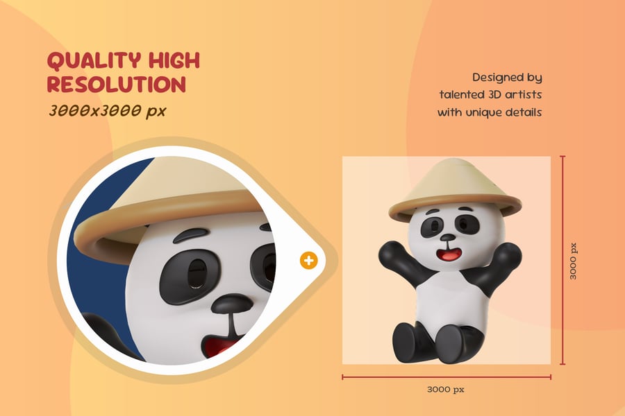 熊猫吉祥物动物3D卡通模型素材 (BLEND,GLTF,FBX,OBJ,PSD,PNG) panda-mascot-animal