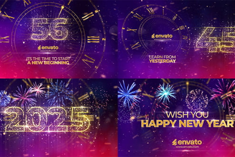 AE粒子烟花2025新年倒计时片头动画模板 (含音乐素材) New Year Countdown 2025