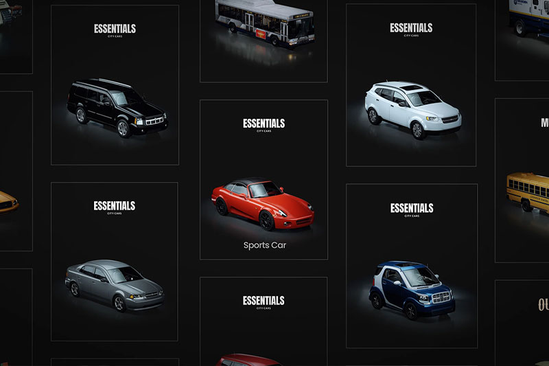 轿车跑车旅行车SUV汽车模型3D模型 (Blender) KitBash3D – City Cars: Essentials 4K