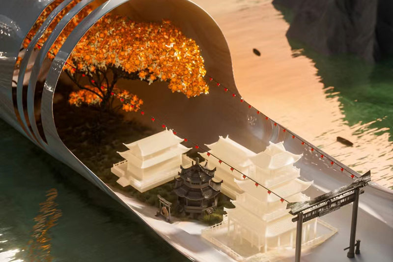 C4D中国风油画水墨画风格场景渲染工程C4D模型