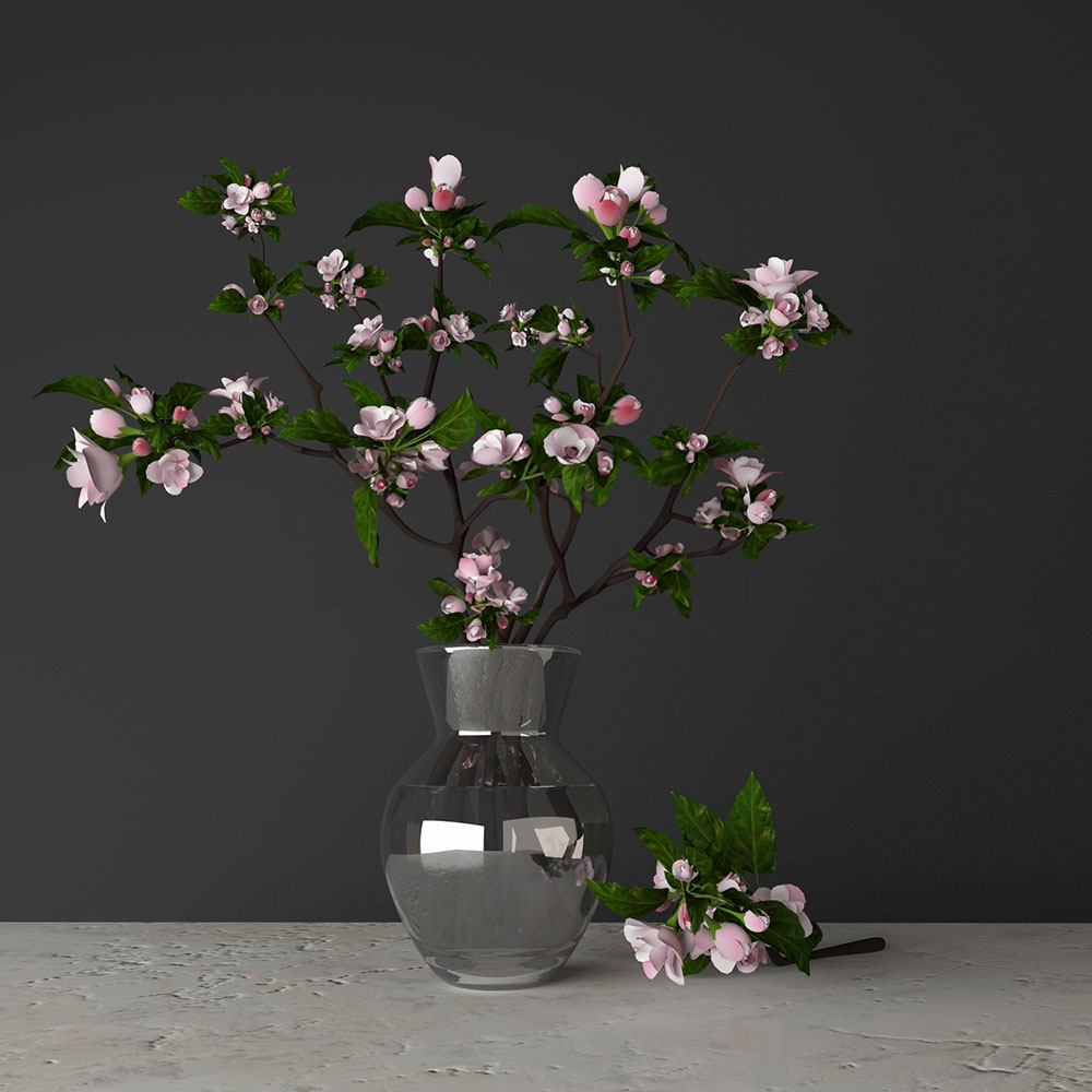 鲜花模型花瓶模型3D模型 (C4D,Blender,FBX)