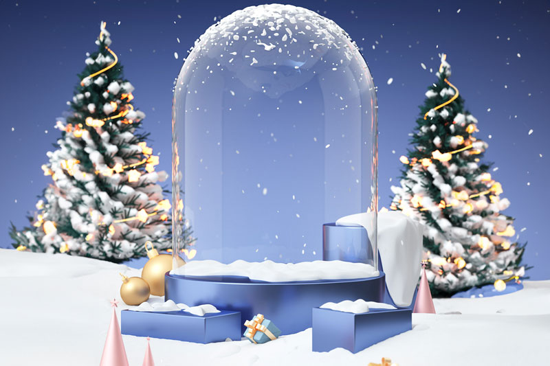 C4D圣诞节冬季电商展台场景渲染工程电商展台C4D模型