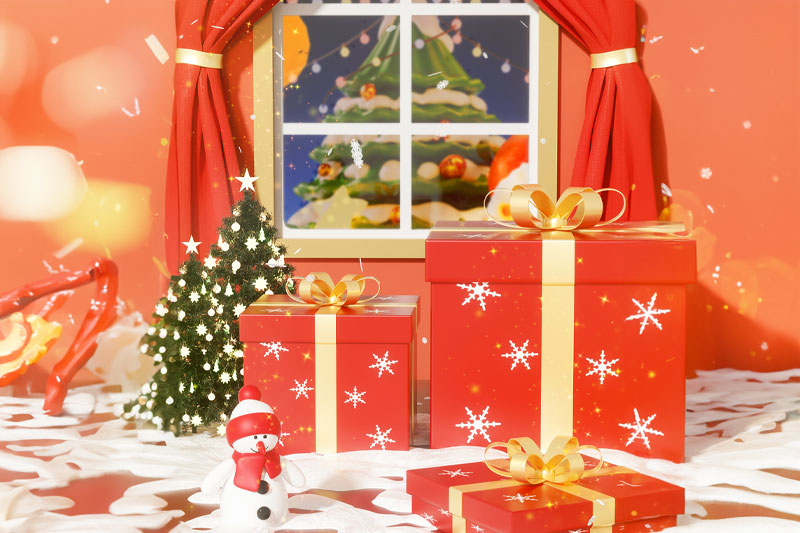 C4D圣诞节礼盒平安夜场景渲染工程圣诞礼盒模型C4D模型