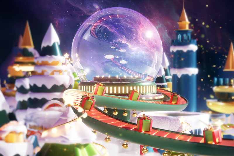C4D水晶球滑梯圣诞节城堡场景渲染工程圣诞场景C4D模型