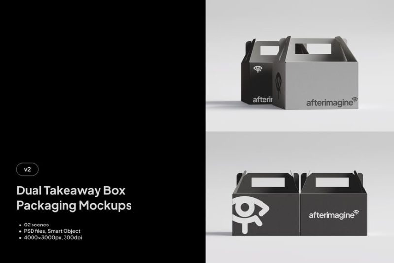 双外卖盒包装样机素材 (PSD) dual-takeaway-box-packaging-mockups
