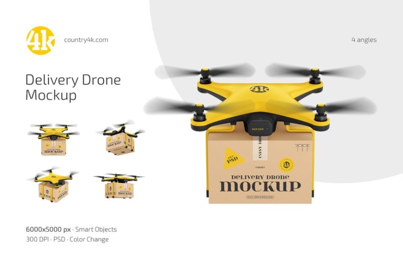 送货无人机样机套装素材 (PSD) delivery-drone-mockup-set