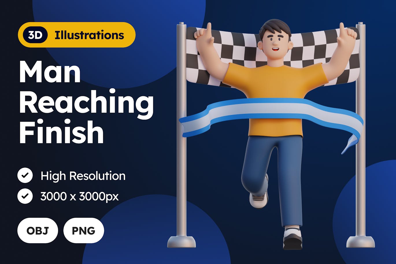 男子到达终点角色插画3D模型素材 (PNG,OBJ) man-reaching-finish-3d-character