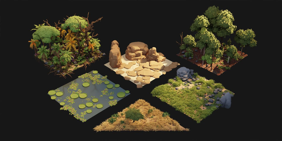 Blender低多边形卡通风格植物3D模型资产库 Poly Nature Pack: Animated Stylized Pack V1.1.0