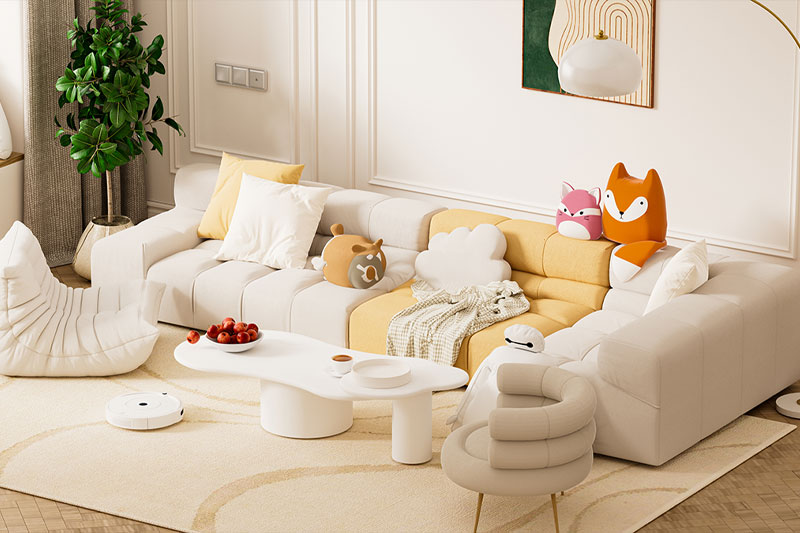 C4D奶油风室内客厅沙发场景渲染工程沙发模型C4D模型