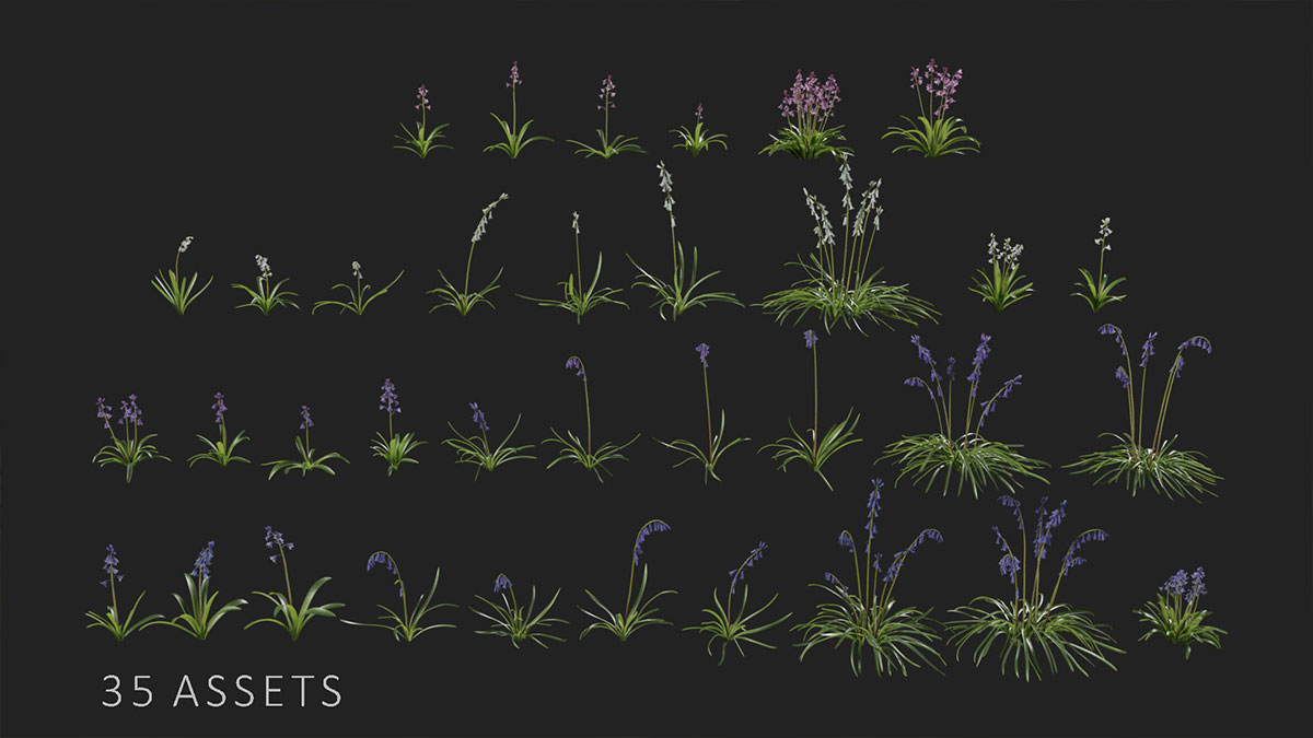 35种低多边形蓝铃花植物模型3D模型 (Blend/FBX/OBJ格式) Bluebell Pack vol05 Low-poly 3D model