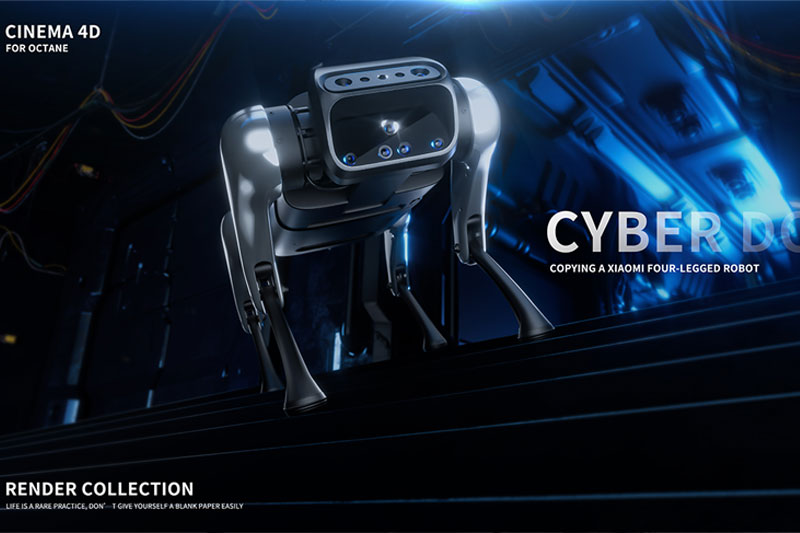 C4D四足机器人场景渲染工程机机器狗模型C4D模型