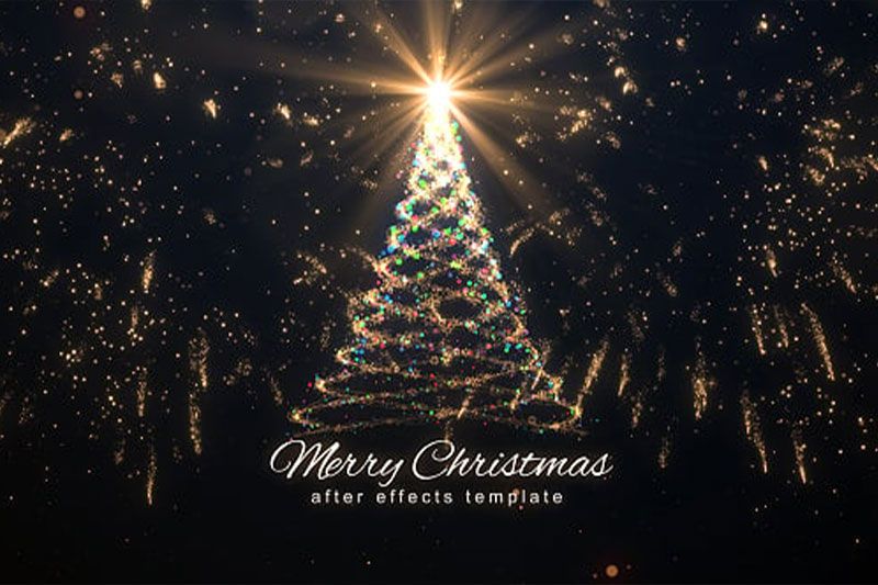 AE五彩粒子缠绕圣诞树节日快乐开场片头模板 Christmas
