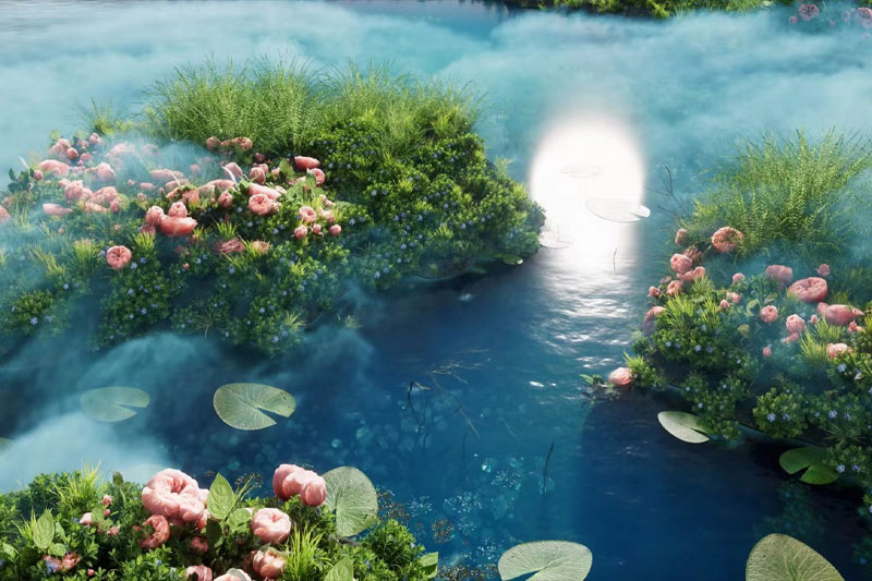 C4D月下池塘湖景场景渲染工程池塘模型C4D模型