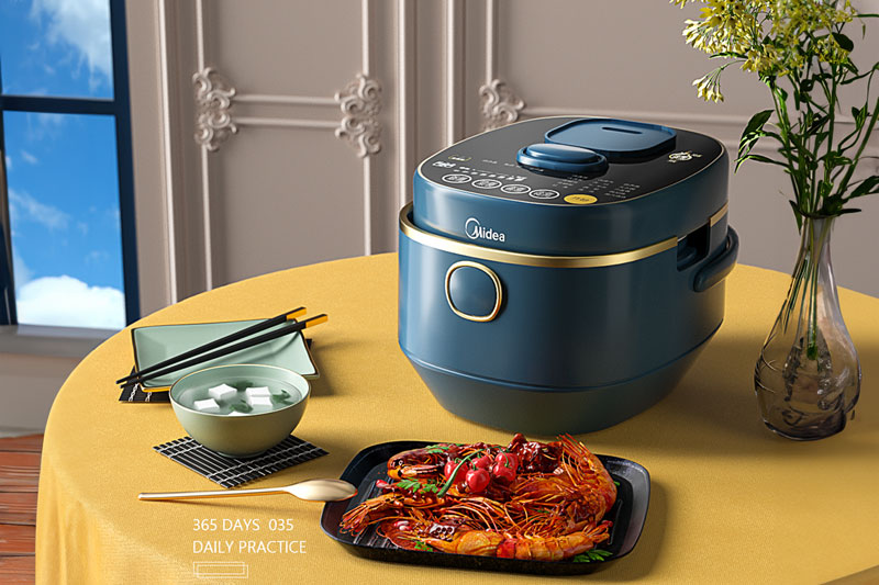 C4D美的电饭煲场景渲染工程电饭煲模型C4D模型