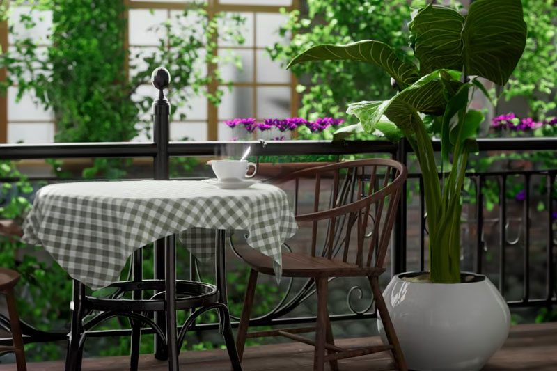 C4D户外咖啡桌田园风场景渲染工程桌子椅子C4D模型