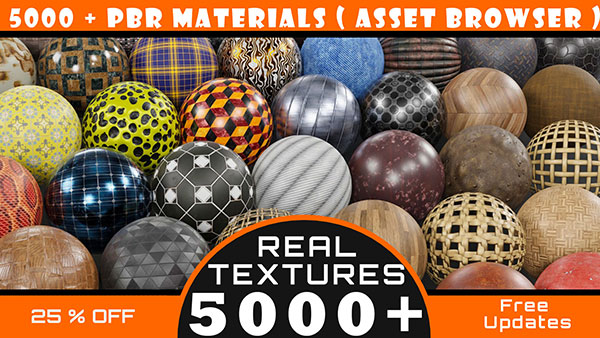 Blender5000多种PBR材质预设库(砖块混凝土织物食物石材金属木材) Pbr Asset Browser