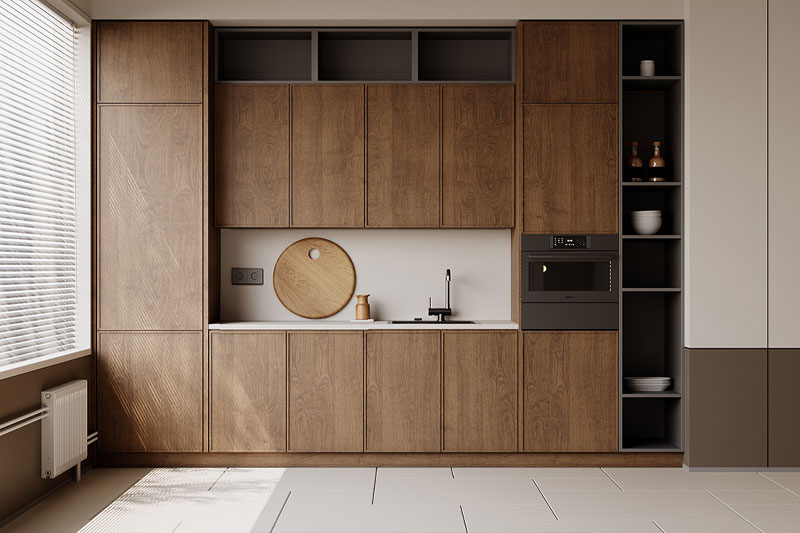 C4D室内餐边柜开放式餐厅场景渲染工程嵌入式蒸烤箱模型C4D模型