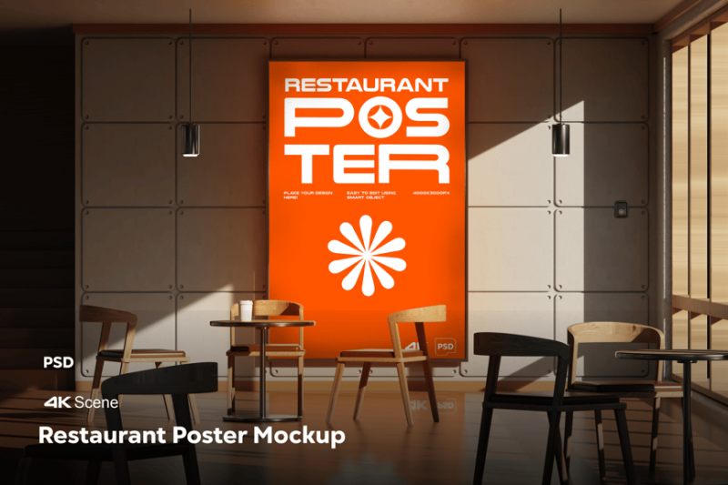 餐厅海报样机素材 (PSD) restaurant-poster-mockup