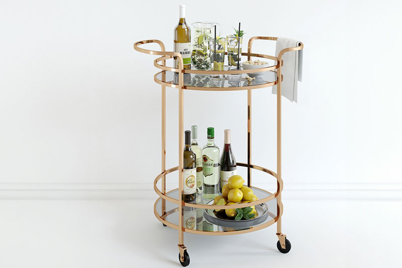 移动置物台模型酒瓶酒杯模型3D模型 (C4D,Blender,FBX)