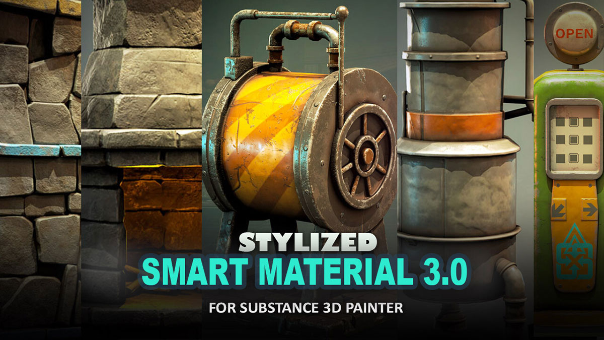 18款SP风格化的金属木材岩石与皮革材质包 Stylized Smart Material 3.0 – Substance 3D Painter