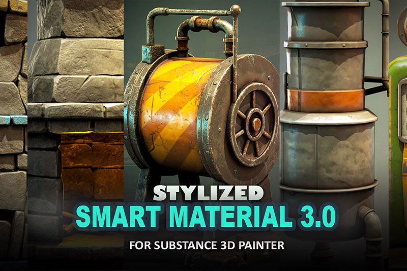 18款SP风格化的金属木材岩石与皮革材质包 Stylized Smart Material 3.0 – Substance 3D Painter