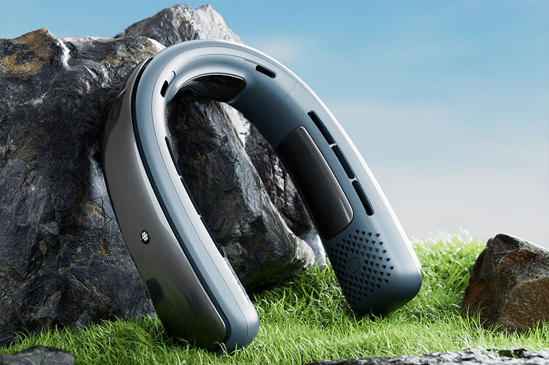 C4D挂脖风扇草地石头场景渲染工程挂脖风扇模型C4D模型