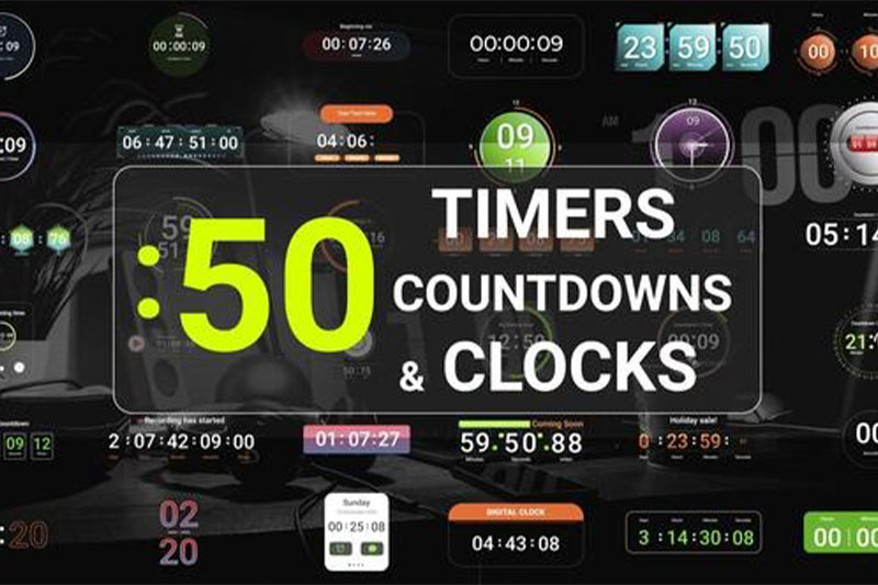 AE50种健身运动计时器秒表倒计时播放动画模板 Timers And Clocks Pack