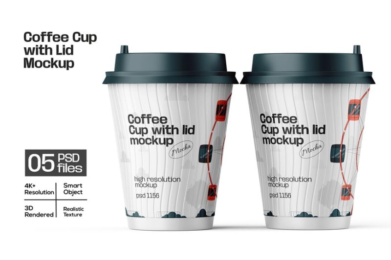 带盖外卖咖啡杯样机素材 (PSD)
