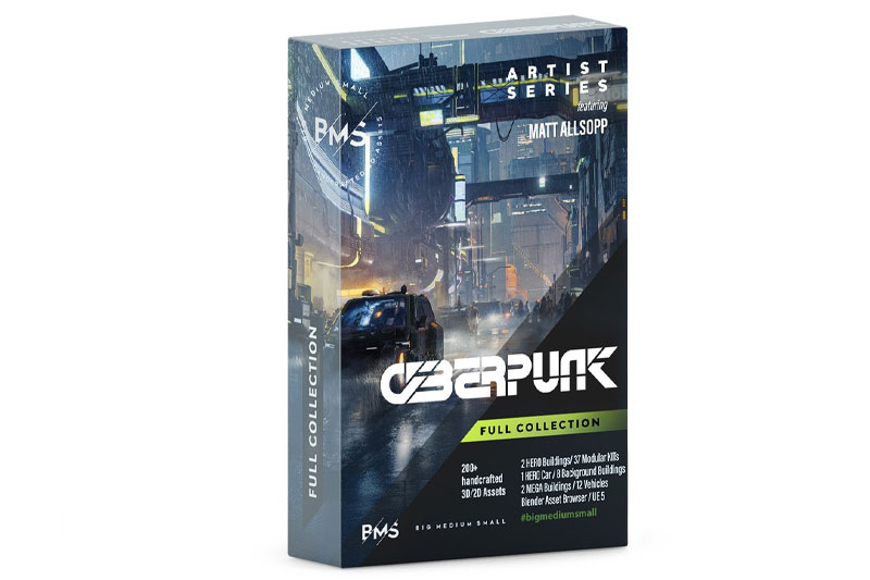 未来科幻赛博朋克建筑汽车街道场景模型3D模型资产(Blender/FBX/C4D/UE格式) BigMediumSmall – Cyberpunk