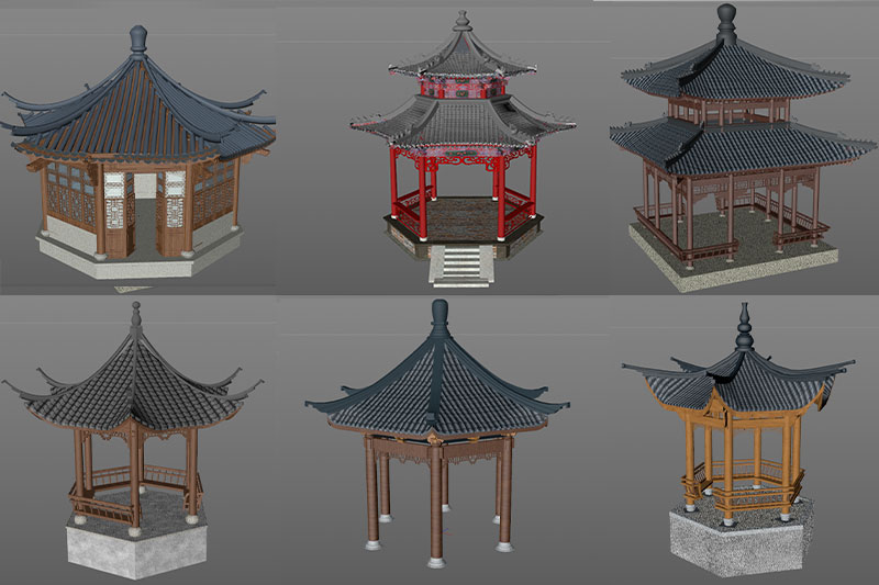28个中式亭子模型古亭建筑3D模型(C4D,FBX,OBJ)