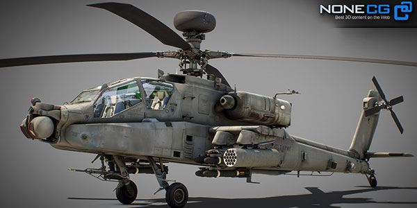 高精度AH-64D阿帕奇长弓武装直升机模型3D模型 (Blender/FBX格式) Ah-64D Apache Longbow Helicopter With Cockpit