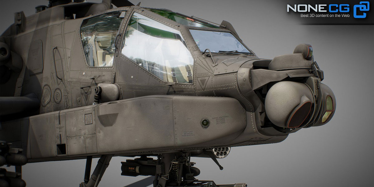 高精度AH-64D阿帕奇长弓武装直升机模型3D模型 (Blender/FBX格式) Ah-64D Apache Longbow Helicopter With Cockpit