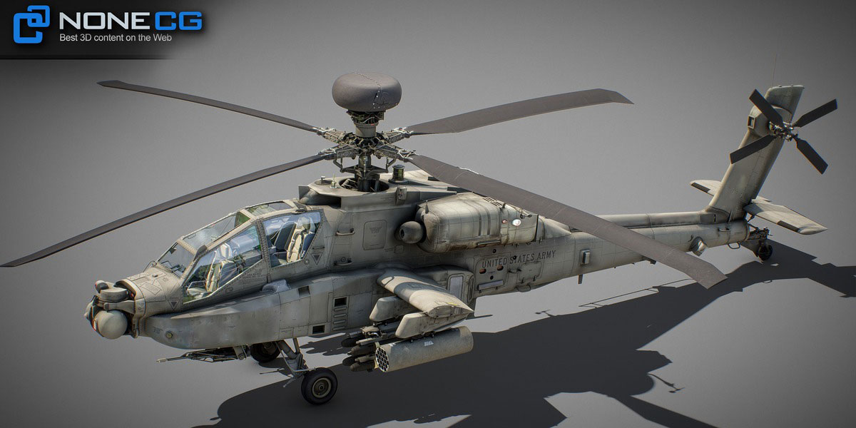 高精度AH-64D阿帕奇长弓武装直升机模型3D模型 (Blender/FBX格式) Ah-64D Apache Longbow Helicopter With Cockpit