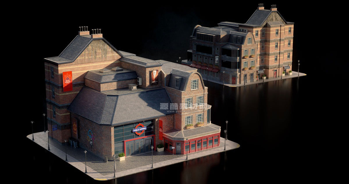 现代欧洲英国伦敦建都市街道场景建筑3D模型包 (Blender/Unreal格式) Kitbash3D – London