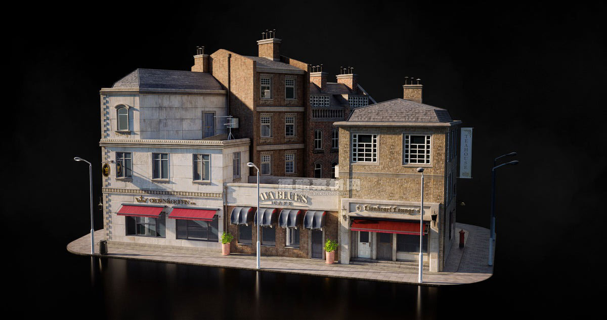 现代欧洲英国伦敦建都市街道场景建筑3D模型包 (Blender/Unreal格式) Kitbash3D – London