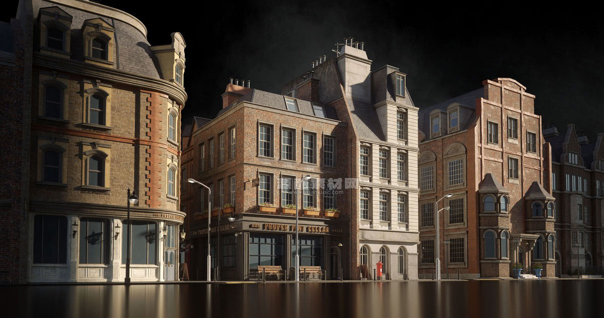 现代欧洲英国伦敦建都市街道场景建筑3D模型包 (Blender/Unreal格式) Kitbash3D – London