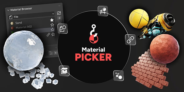 Blender材质选择与编辑工具插件Material Picker V1.3.2
