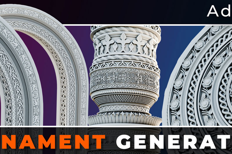 Blender一键创建装饰性花纹图案的插件 Ornament Generator V1.1 Full