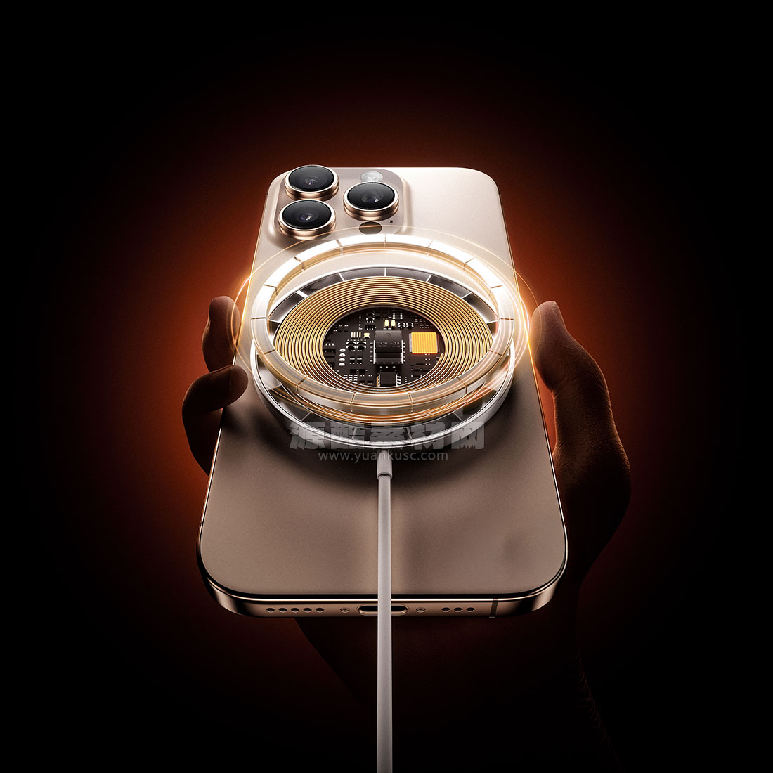 C4DiPhone手机无线充电器OC渲染工程无线充电芯片光效模型