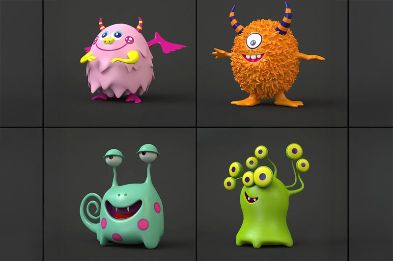 卡通小怪物妖怪模型3D模型下载(C4D,Blender,FBX)