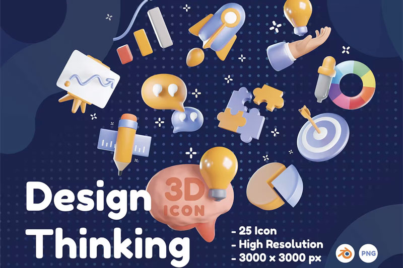 设计思维3D图标模型素材(Blender) Design Thinking 3D Icons