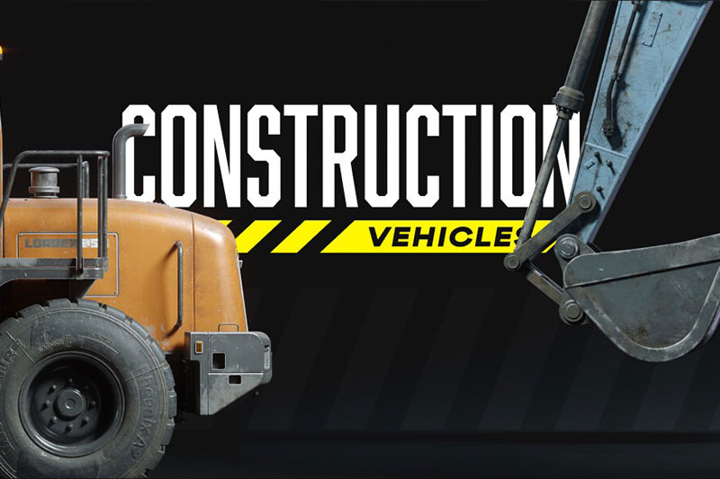 起重机挖掘机叉车卡车3D模型(Blender) KitBash3D – Construction Vehicles