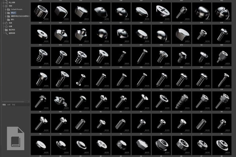 C4D600个螺丝钉螺帽模型预设资产