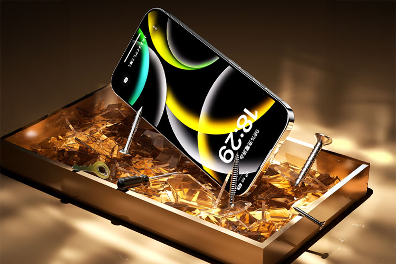 C4D手机螺丝钉玻璃渣场景OC渲染工程手机模型