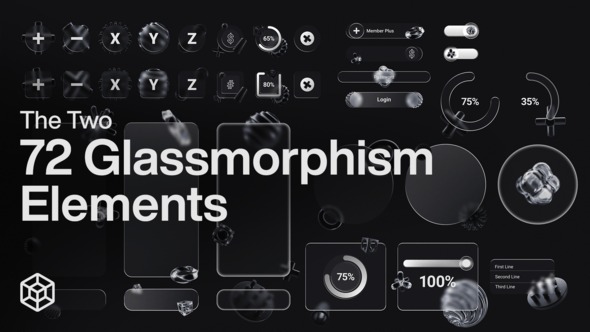 AE72个科技感玻璃拟态风格UI元素 The Two – 72 Glassmorphism Elements