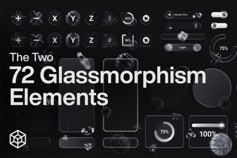AE72个科技感玻璃拟态风格UI元素 The Two – 72 Glassmorphism Elements