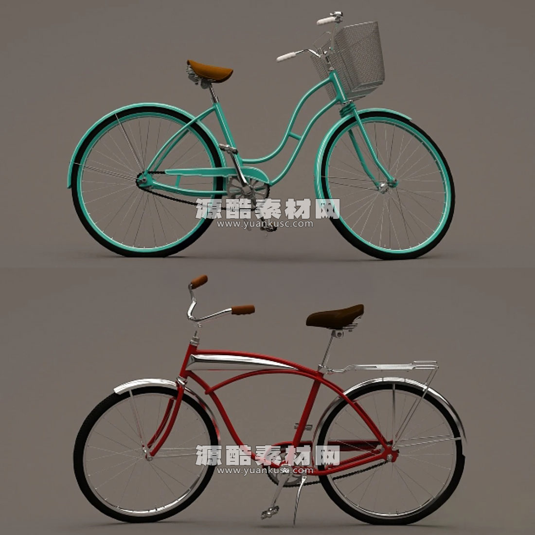 复古自行车模型单车3D模型素材(C4D,Blender,FBX)