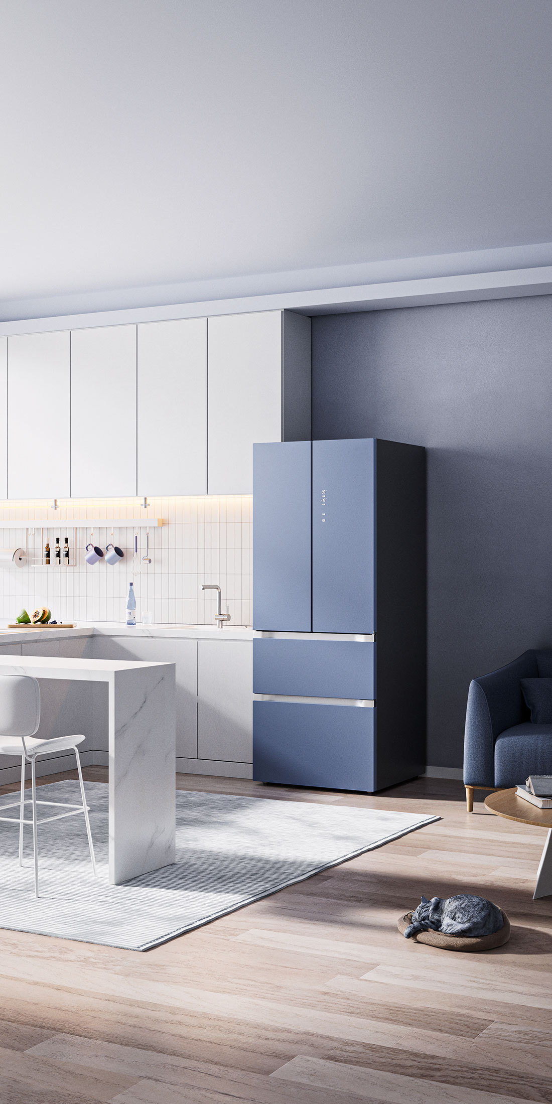 C4D开放式厨房冰箱场景OC渲染工程冰箱C4D模型