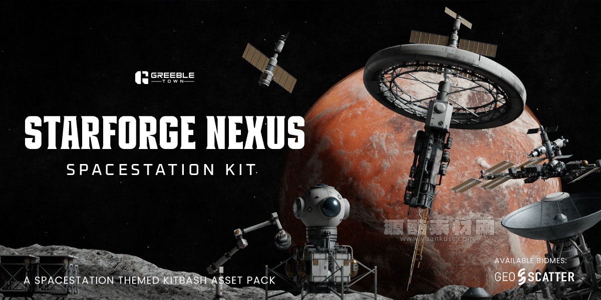 科幻太空站飞船模型3D模型素材下载(Blender) Starforge Nexus – Spacestation Kitbash Greeble Assets