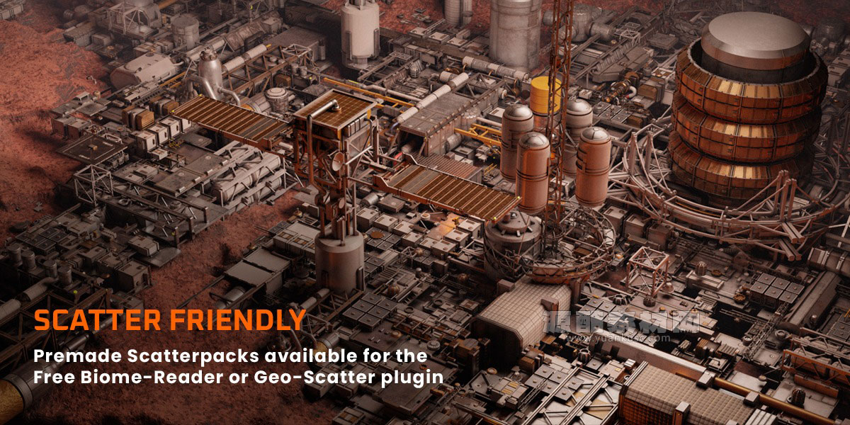 科幻太空站飞船模型3D模型素材下载(Blender) Starforge Nexus – Spacestation Kitbash Greeble Assets